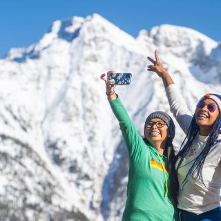 Posing in Front of North Twilight Peak During Winter